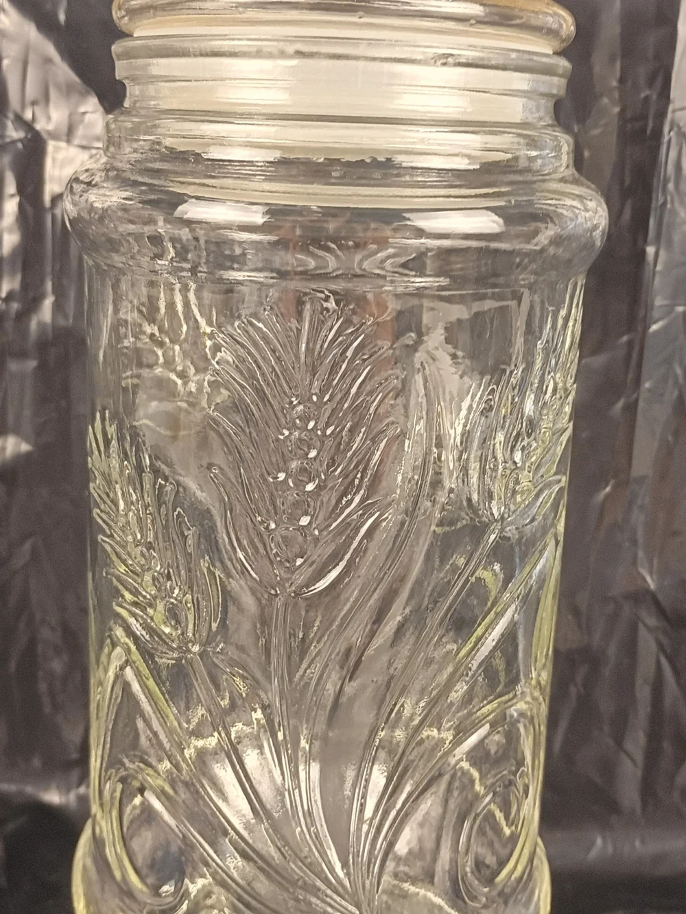 Vintage 1982 Planters Mr Peanut Glass Jar Canister Wheat Pattern Anchor Hocking